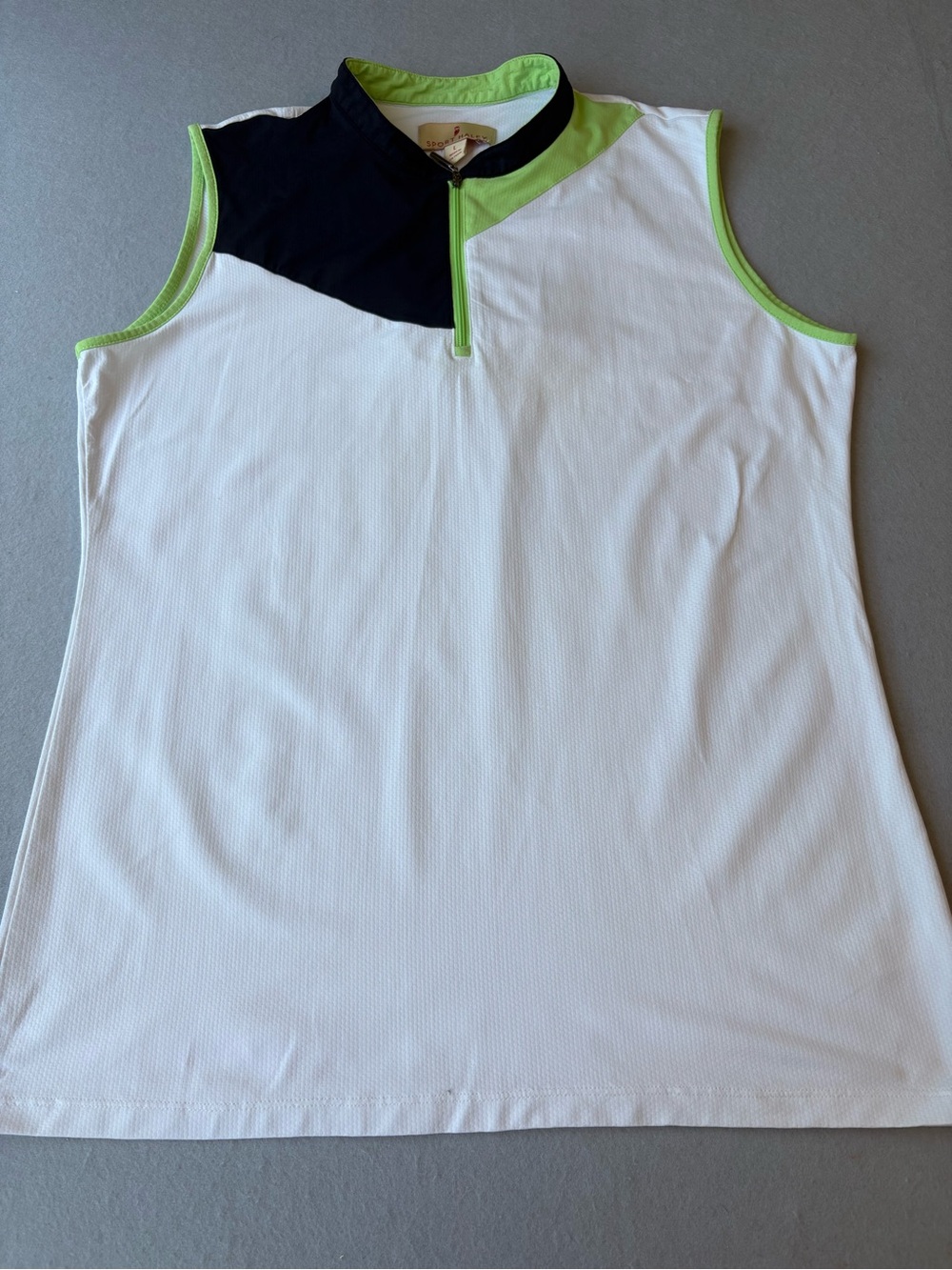 Sport Haley Sleeveless Golf Polo with Lime and Navy Colorblock Accents Sz L